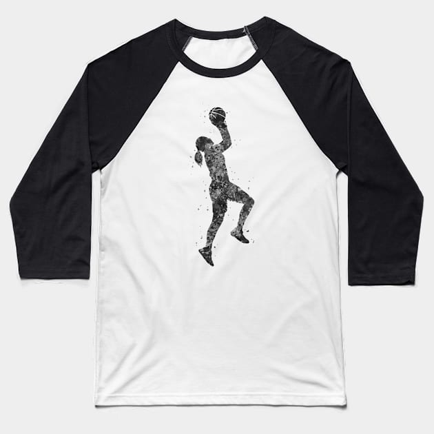 Basketball girl black and white Baseball T-Shirt by Yahya Art